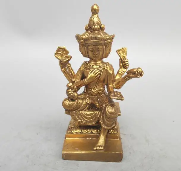 China seiko carving Pure brass Four faces Buddha small statue