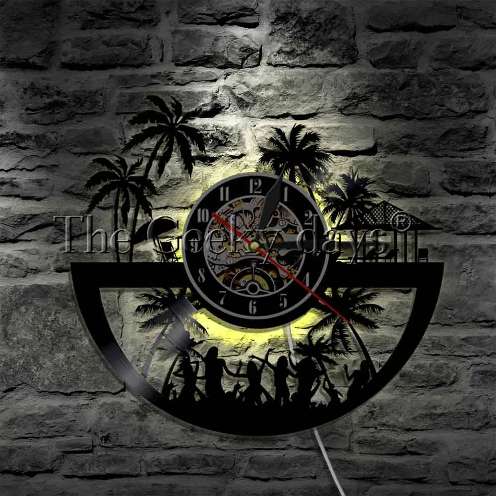 

LED Wall Art City of Myrtle Beach Clock Glow in Dark USB Wall Lights Vintage Design Illuminated Wall Clock