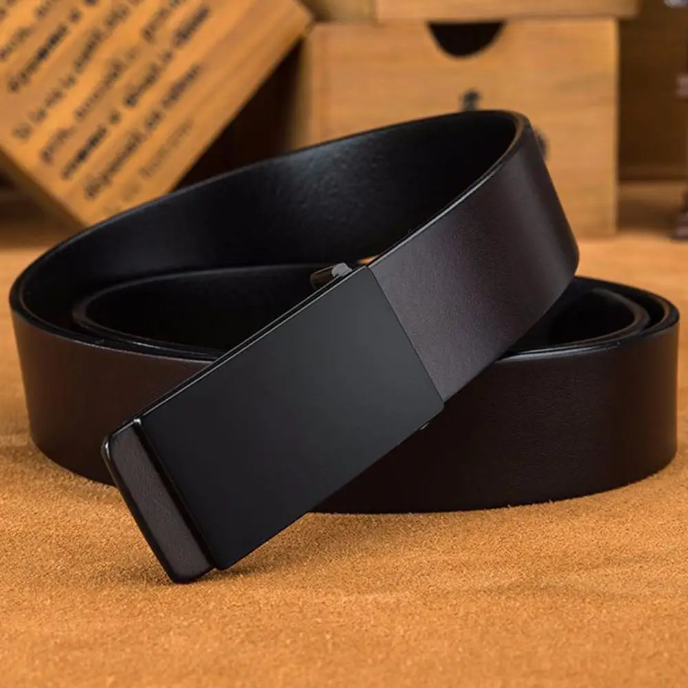 FAJARINA Men's Quality 100% Cowhide Genuine Black Smooth Buckle Metal Belts for Men Mens Slide Belt Jeans Accessories N17FJ601