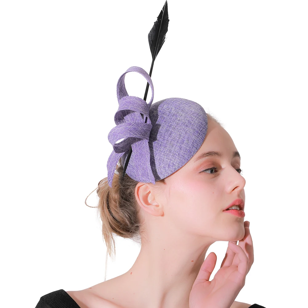 

Elegant Female Lavender Fascinating Hair Clip Bowler Feather Flower Veils Wedding Party Hat Women Loops Hair Accessories XMF111