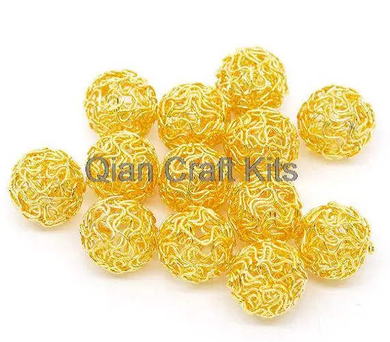 100pcs Gold Plated Hollow Twist Ball Wire Beads 18mm