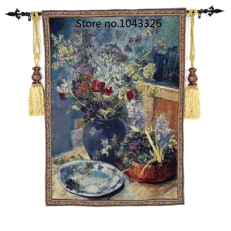 

100x138cm Cotton Jacquard Tapestry Idyllic Tapestry Art Murals Exquisite Walled Blue Wildflowers Wall Hangings Decoration ST-32