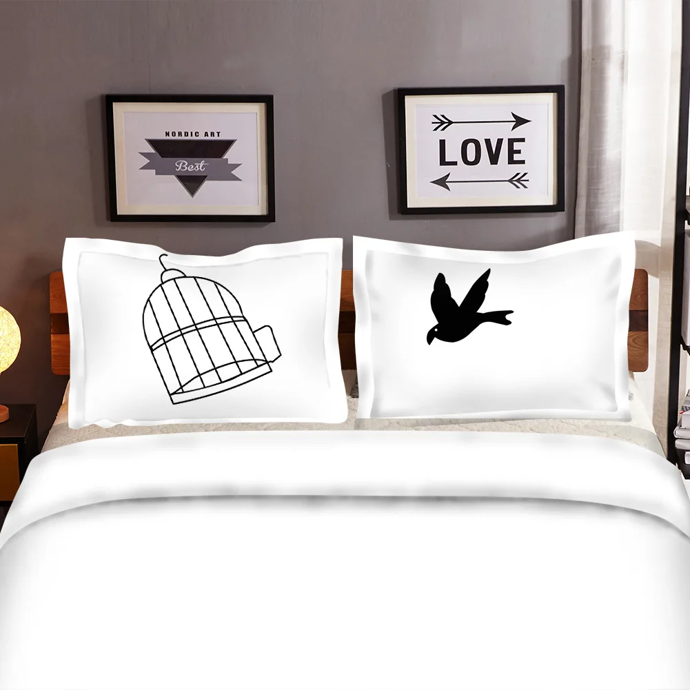 2 Piece Lovers/Couples/Cupid Print Pillow Case 100% Polyester Geometric Pillowcase Children Adults Bedroom Use 50x75cm/50x90cm