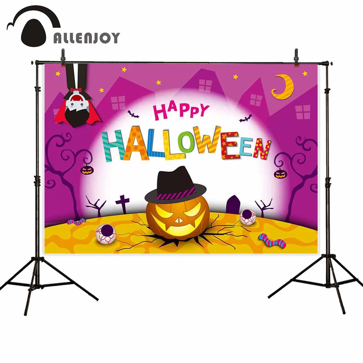 Allenjoy professional photography background  happy Halloween horrifying lantern pumpkin vampire cross moon backdrop photobooth