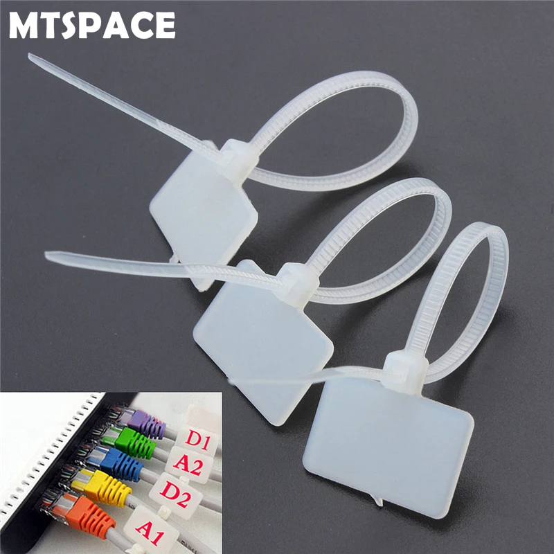 MTSPACE 100Pcs Zip Ties Write Wire Power Cable Label Mark Tag Nylon Self-Locking Tie Network Cable Marker Cord Wire Strap Zip