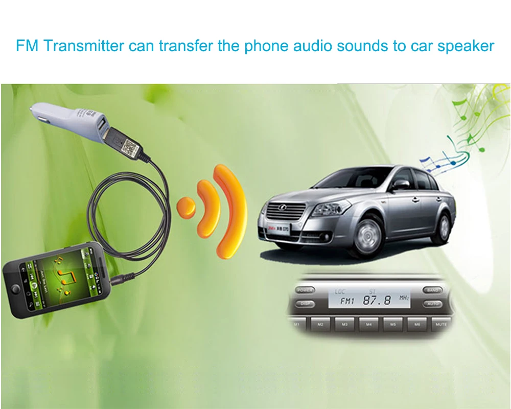 JINSERTA FM Transmitter Audio Music Player 3.5mm Audio Car Adapter for Speaker MP3 Mobile Phone TV PC DVD