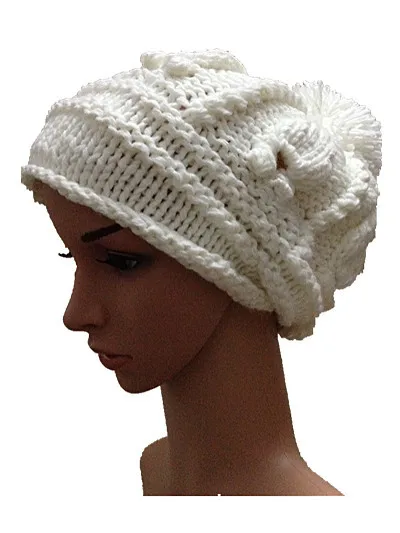 BomHCS Winter Thick 100% Handmade Knitted Hat Women Warm Beanies Cap