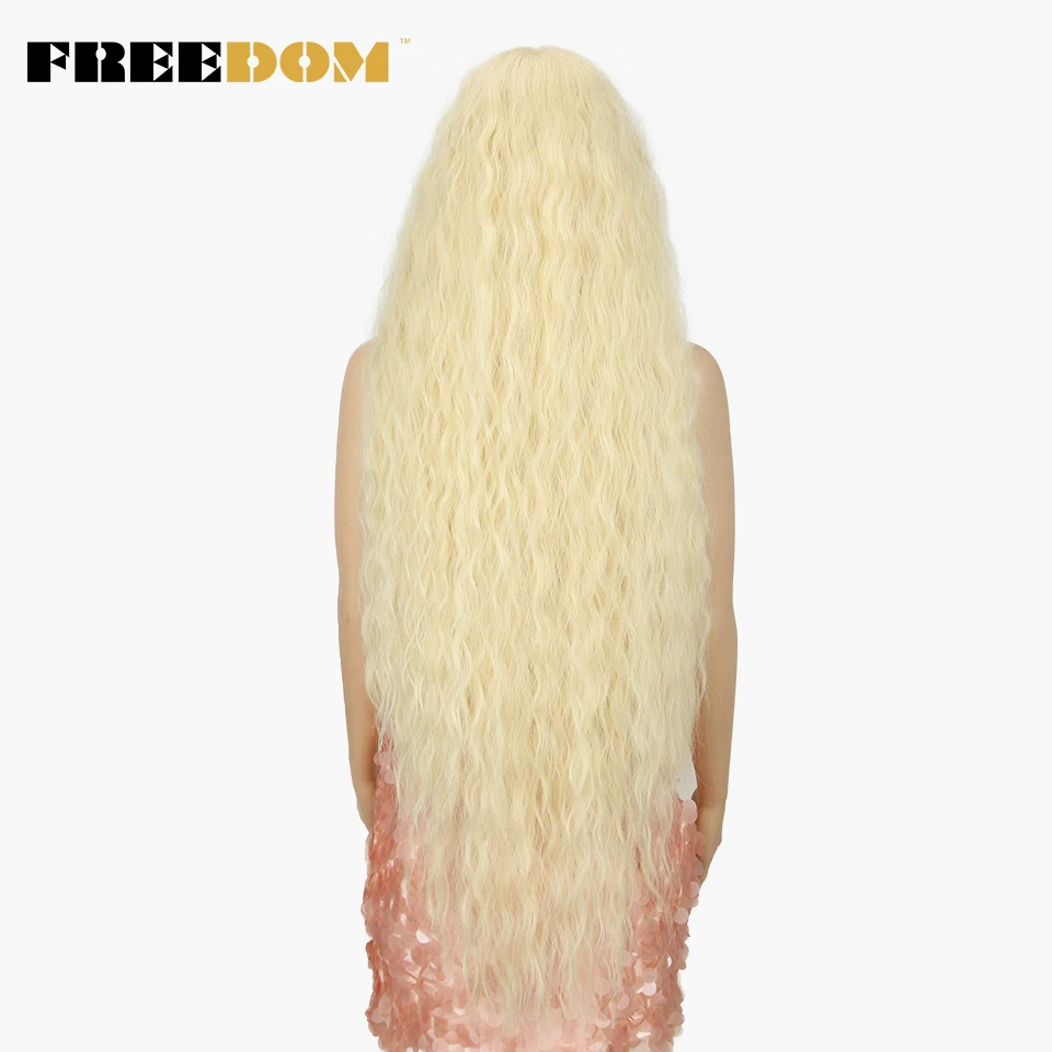 FREEDOM – Synthetische Perücken mit Spitze am Vorderteil für schwarze Frauen, 40 Zoll lang, Cosplay-Perücke, lockige Perücken mit Spitze, Ombré-Perücke mit Highlights in den Farben Ingwer, Weiß und Pink. – Detail 9