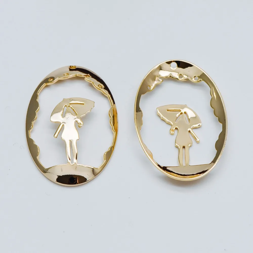 

10pcs Gold Plated Brass Oval Beauty Charm Pendants 45mm (GB-433)