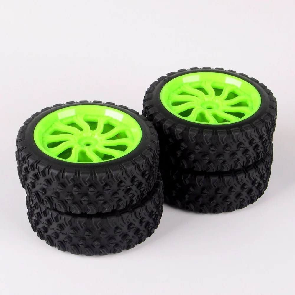 4Pcs 1/10 Rubber Rally Tires and Wheel Rim with 12mm Hex fit HSP HPI RC Off Road Racing Car Accessories