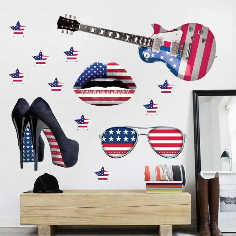 3D Guitar High-heeled Shoes Home Bedroom Wall Sticker Decoration 50*70cm Decal Decor