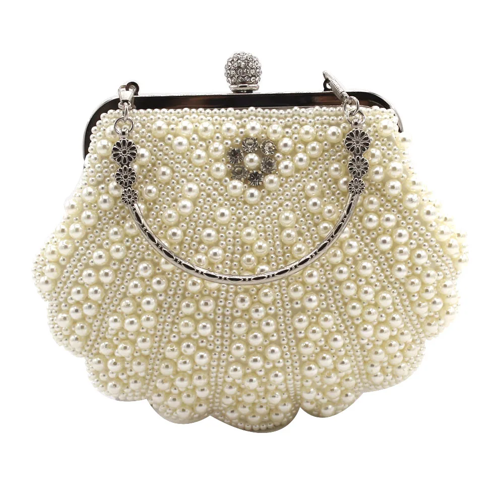 

DAIWEI Women Evening Clutch Bag Ladies Wedding Bridal Handbag Pearl Beaded Diamond Day Cluthes Crystal Purse Party Wedding Beige