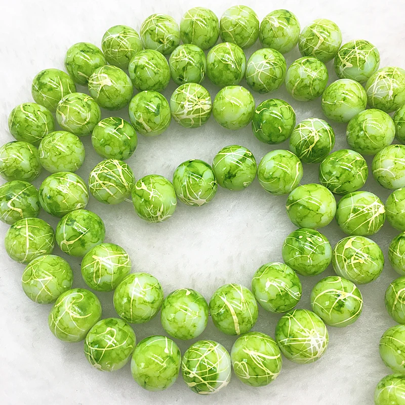 Wholesale 4/6/8/10mm Green Glass Beads Round Loose Spacer Beads Pattern For Jewelry Making DIY Bracelet Necklace #18