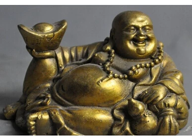 Copper Brass CHINESE crafts decoration Asian   China Brass wealth yuanbao money bag gourd happy laugh Maitreya Buddha statue