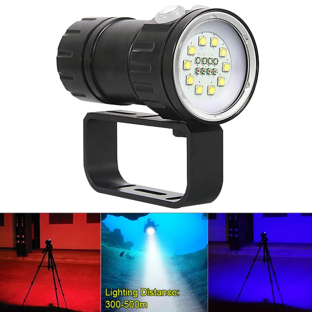 QH18 120W 8000Lumens Ten 5050 White XML2 + Four XPE Red R5 + Four XPE Blue R5 with 7 Modes Diving Flashlight