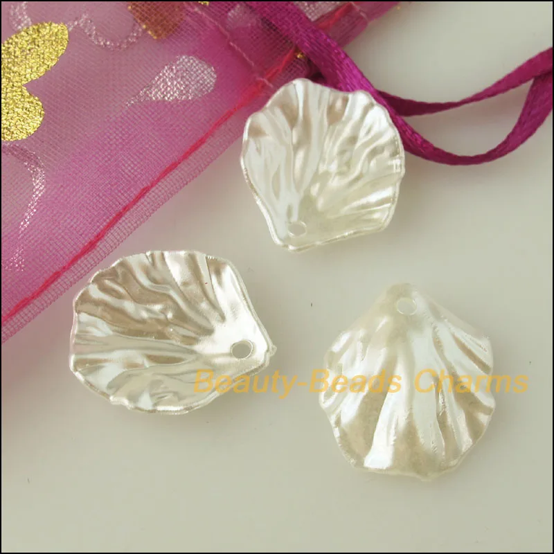 100Pcs White Plastic Acrylic Leaf Shell Charms Pendants 17x19.5mm