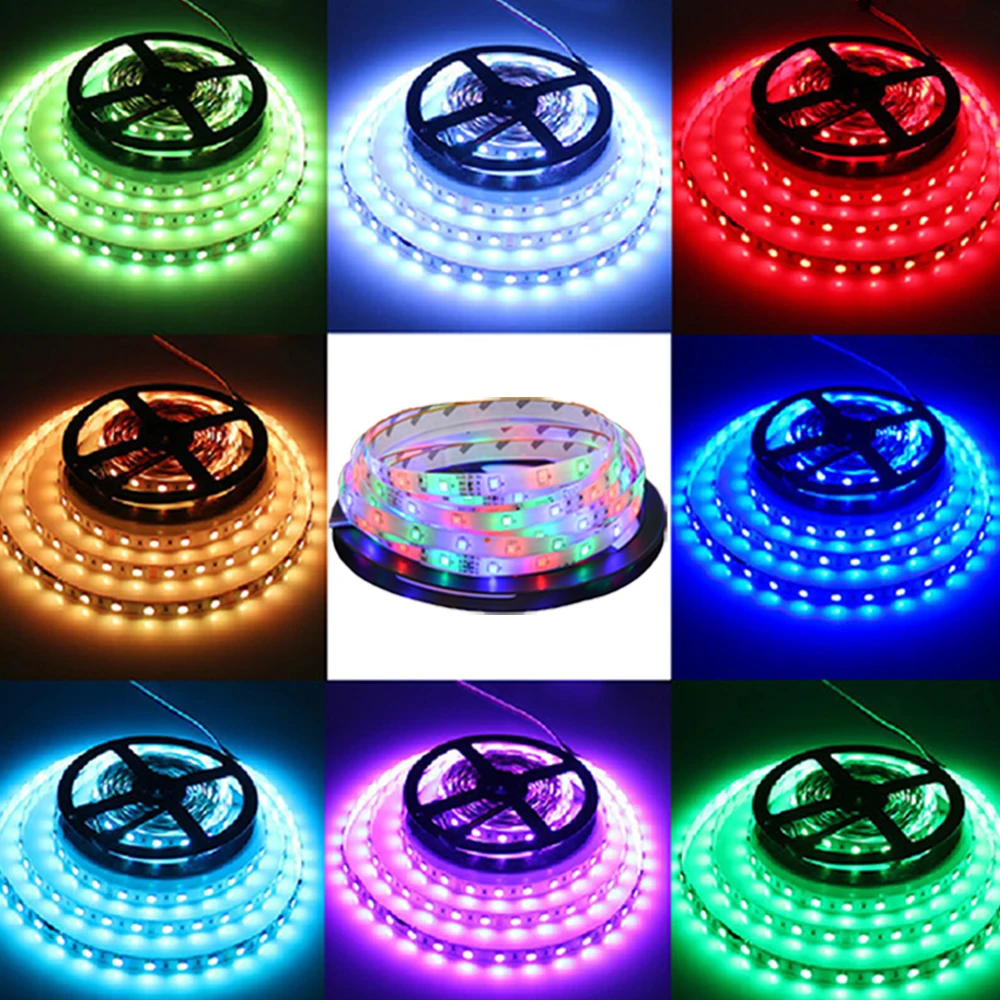 LED Strip Light 5050 2835 RGB LED Light Waterproof 60LEDs/m Flexible Diode Ribbon Tape Warm White Strip DC 12V Adapter 5M/Set