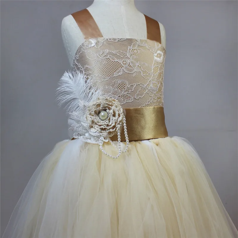 Tiếng Ả Rập Champagne Rước Lễ Lần Đầu Váy Đầm Cho Bé Gái Trang Đồ Bầu Vestidos Daminha Hoa Bé Gái Váy Đầm Cho Đám Cưới