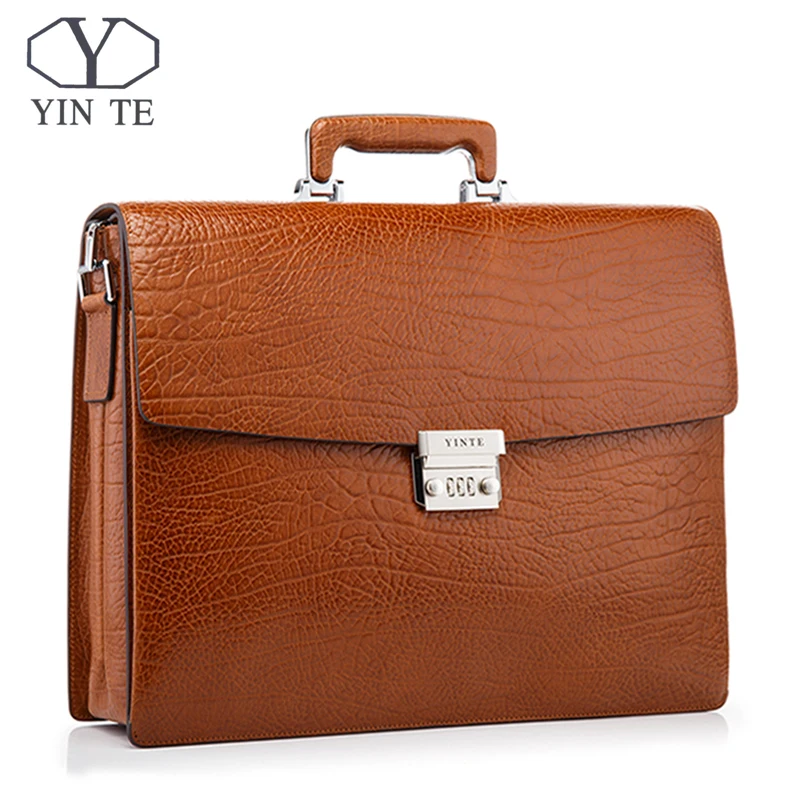 YINTE Luxury Men Briefcase Leather Men Bag Business Lawyer Case High Quality 15inch Laptop Messenger Portfolio Tote T8010-3