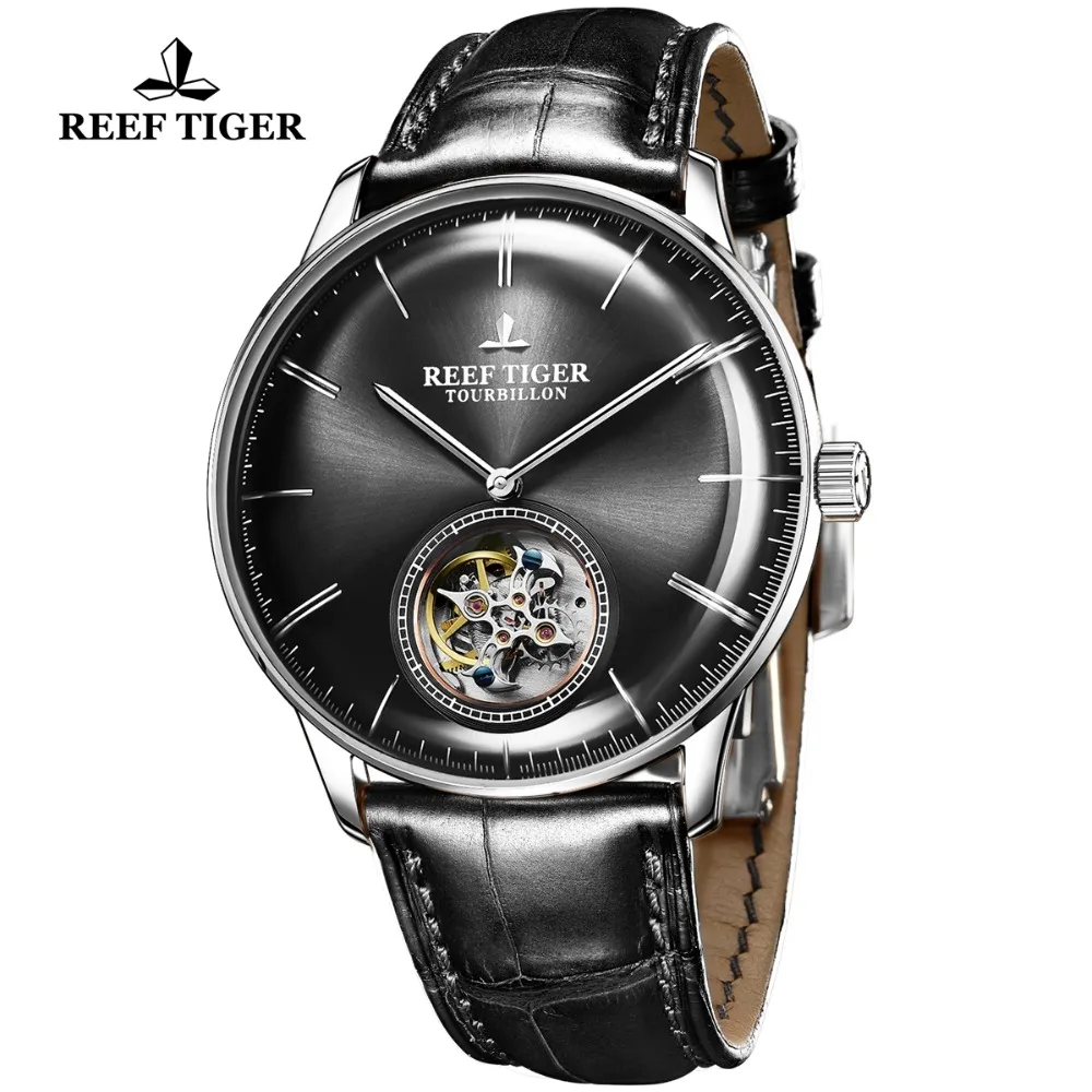 Reef Tiger/RT Hot Wrist Brand Luxury Famous Male Tourbillon Watch Automatic Watch Leather reloj hombre RGA1930