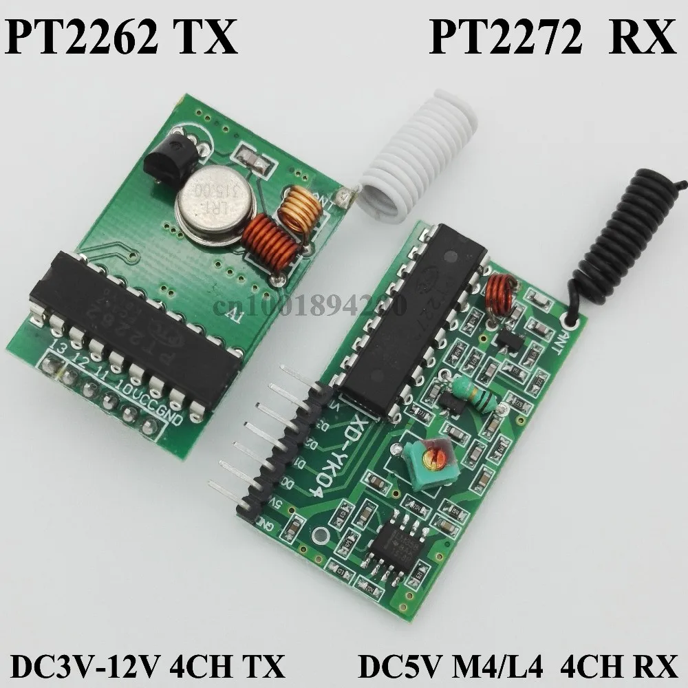 

4CH RF Transmitter Receiver Modules System PT2262 PT2272 Encoding Receiver Transmitter Module can Connect Button 315MHZ
