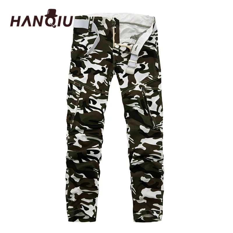 HANQIU 9 Colors Fashion Camouflage Cargo Pants Men Pencil Trousers Comfortanble Cotton Loose Men Pants No Belt