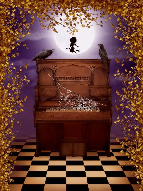 

VinylBDS Children backdrops for photography Moon Piano Witch halloween backdrop photographic background WSJ-025