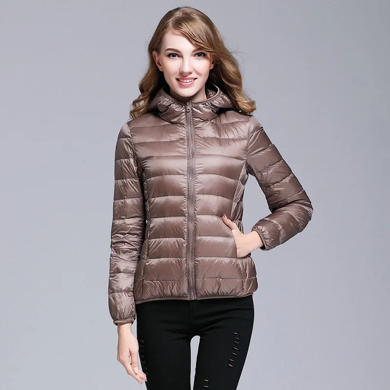 Women White Duck Down Jacket Autumn Female Ultra Light Down Jackets Slim Solid Long Sleeve Hooded Parkas Candy Color