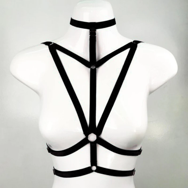 

Women Black Body Harness Sexy Lingerie Gothic Belt Sexy Bandage Body Belt Handmade Burlesque Cage Choker Bra Strappy Bralette