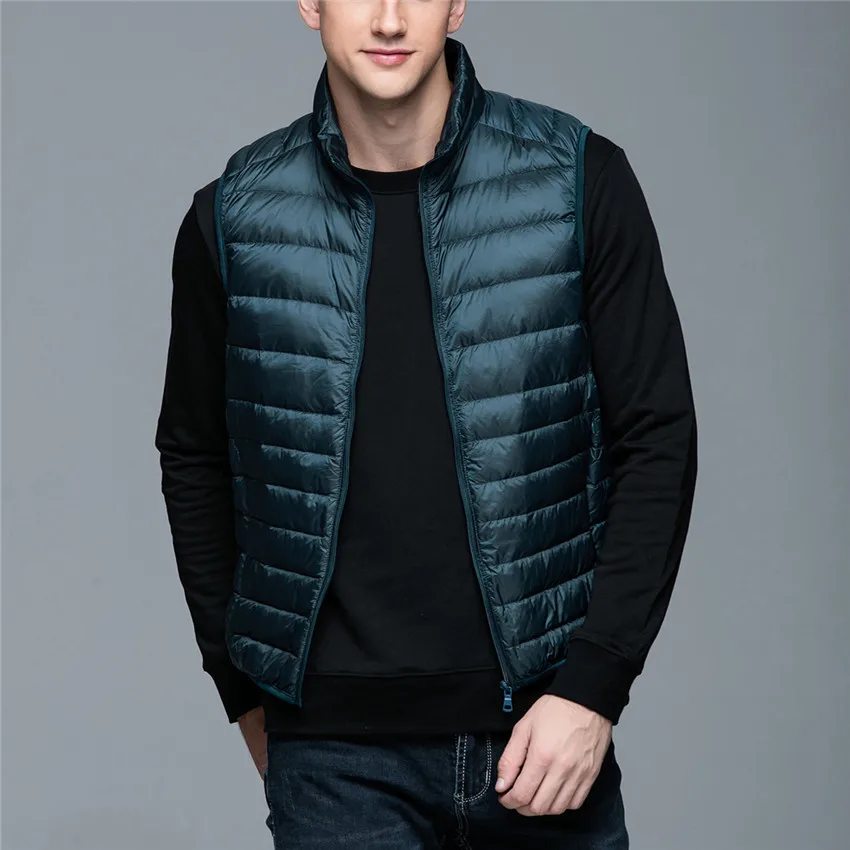 2021 Winter Men White Duck Down Vests Sleeveless Jacket Ultra Light Waistcoat Autumn Slim Men Short Jackets Coats Outerwear 841