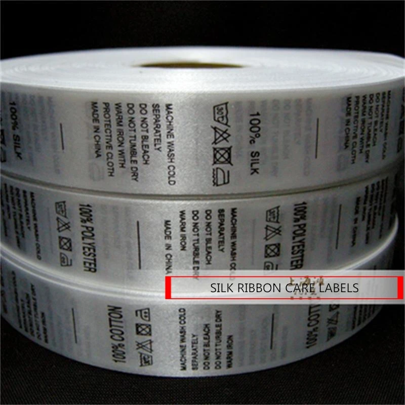 customized clothing silk/nylon/black care labels garment printed labels/logo/woven Washing standard/Component marking labels