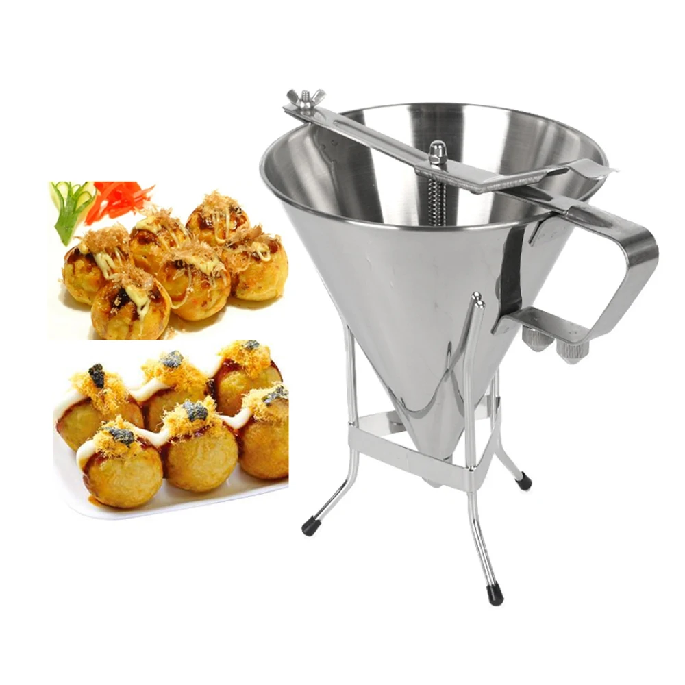 1.75L Octopus Balls Tool Baking Funnel Stainless Steel Takoyaki Dough Dispenser With Rack Adjusting Output Kitchen Hopper Tool