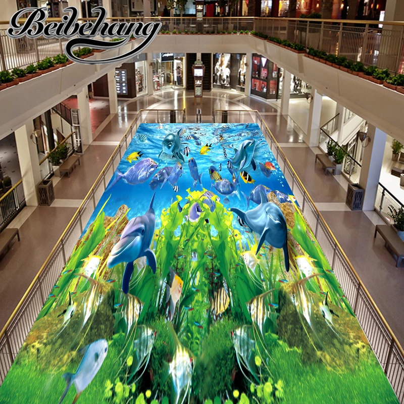 

beibehang Custom Flooring tiles modern floor 3d dolphin tropical fish self-adhesive waterproof floor wallpaper for walls floor