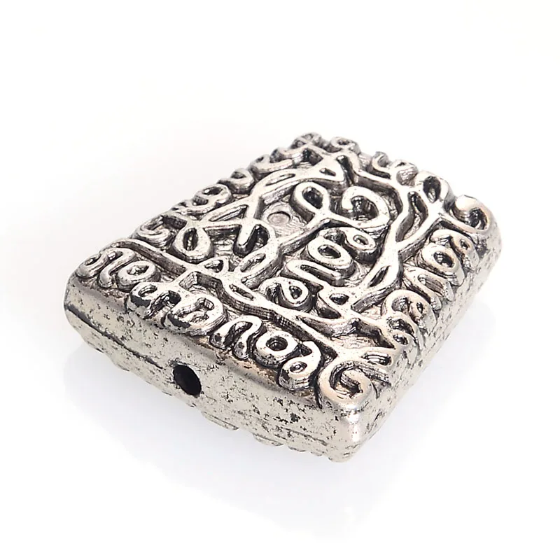 Miasol 10 pcs 30x22mm Fluted Corrugated Antique Silver Style Design Plating Acrylic Square Spacer Beads For Diy Jewelry Making