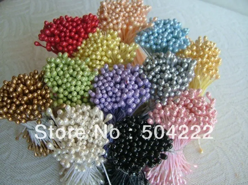 50 bundles mixed colors Bundles of Double Sided Pearl Cone Tip Floral Stamen