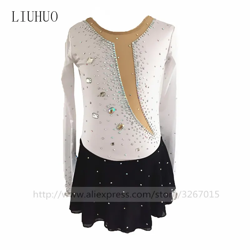 LIUHUO Women Aldult Girl Customize Costume Performance Competition Leotard Ice Figure Skating Dress Dance Teen Black White Child