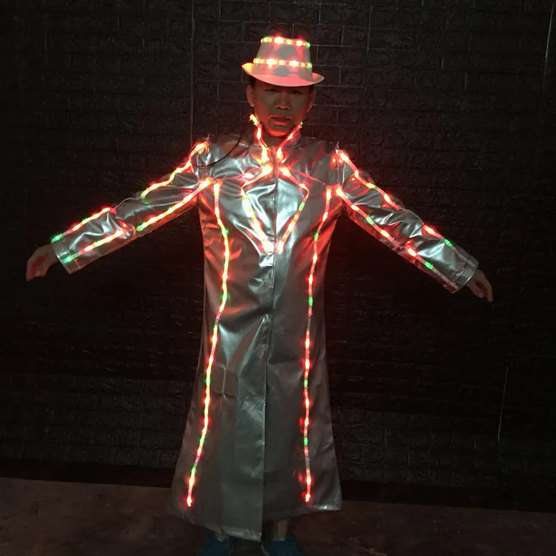 

KS23 Ballroom dance led costumes colorful luminous light men coat dj dance wears hat party perform dress clothe bar outfit cloth