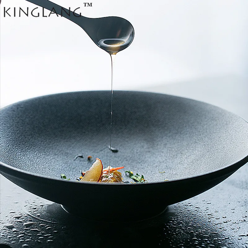 KINGLANG Ceramic Porcelain Black Color Salad Fruits Food Bowl Noodle Bowl Tableware