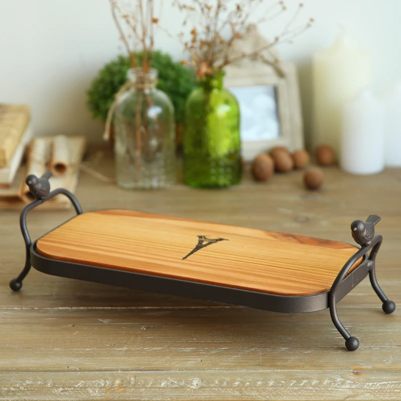 European Retro Old Ironwood bird oblong fruit tray tray handle creative Home Furnishing decoration decoration