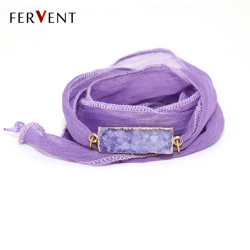 Customizable natural stone colorful Sari Silk Ribbon Wrap Yoga Fashion Women Bracelet Strand Friendship Bracelets gift jewelry