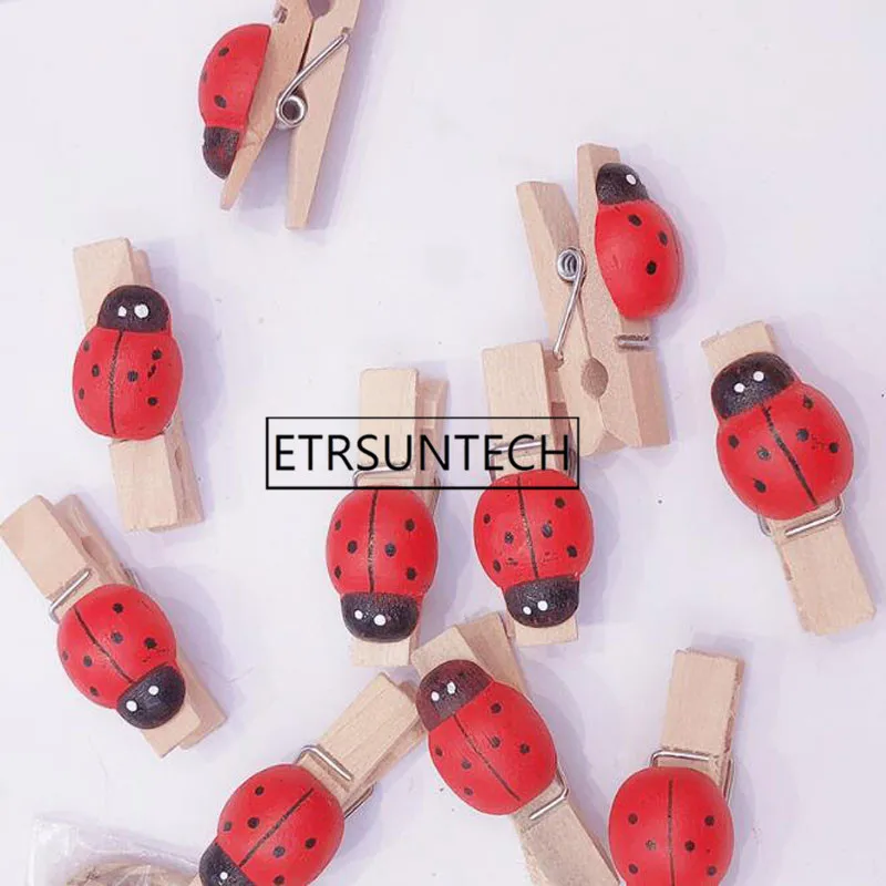 100sets Small Ladybug Wooden Clip Red Mini Photo Card Wood Pegs Paper Bag Clips DIY Wedding Party Decoration