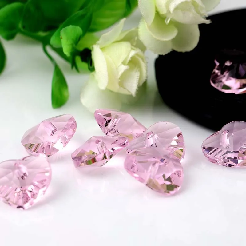 

Hot Selling 200pcs/lot 14mm Pink Crystal Heart Shape Beads Glass Stones For Wedding Party Table Decoration Jewelry Making