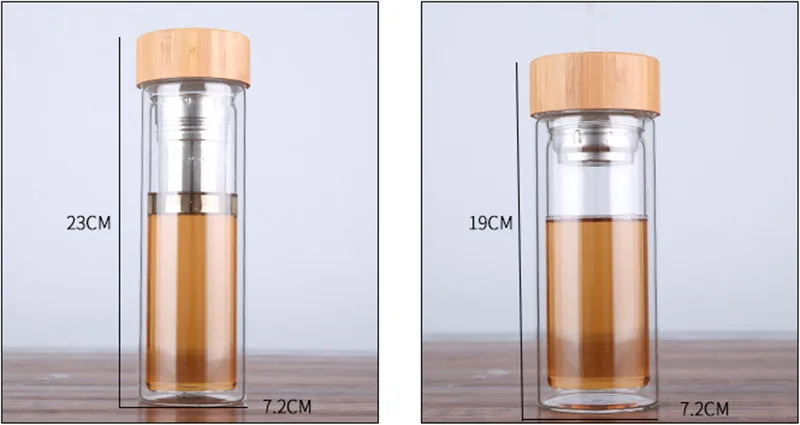Fruit Tea Bottle Glass Bottle Water Bottle Infuser With Filter Strainer Borosilica Double Wall Drink Bamboo Lid Travel Drinkware