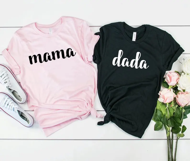 Skuggnas Mama and Dada T Shirt Couples Matching T Shirt Birthday Celebreation Shirt Hubby Wify t shirts Couple's Clothing