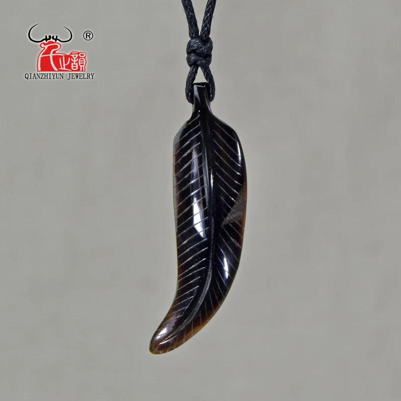 1PC New Zealand Surfer Handmade Carved Feather Yak horn Pendant Primitive tribal Natural black necklace Gifts for men and women