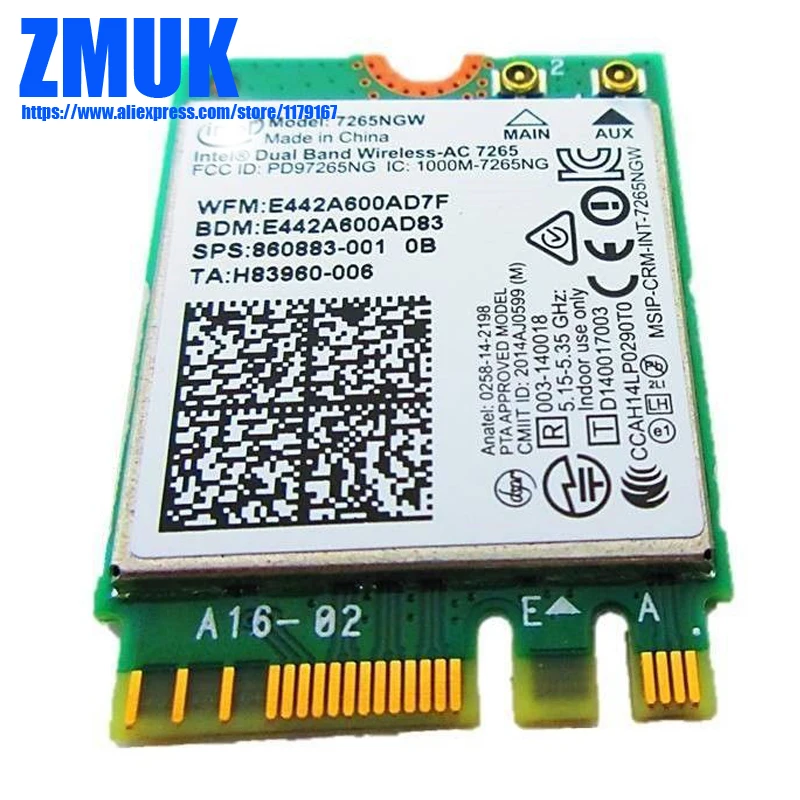 

7265NGW Dual Band Wireless-AC 802.11ac 2x2 WiFi + BT4.2 Combo Card For hp 600G3PD 800G3ED Series,SPS 860883-001 (10022)