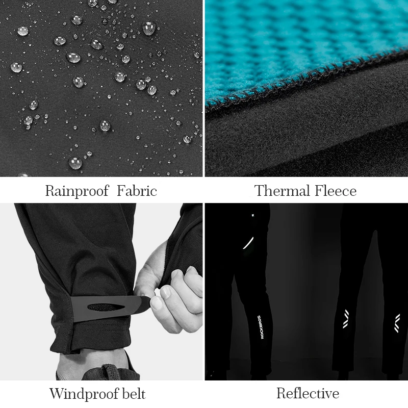 ROCKBROS Men Winter Bike Cycling Pants Fleece Thermal Waterproof Outdoor Sport Pants Bicycle Clothings Tights  Pants Equipment