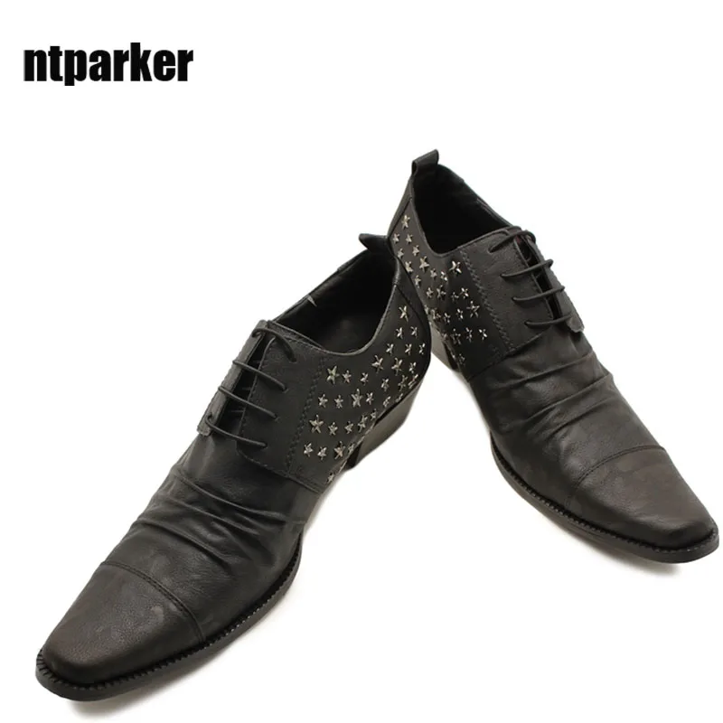 

ntparker- Japanese Model Leather Man Shoes Square Toe 6.5cm High Men Dress Leather Shoes Lace-up Business/Party/Wedding Shoes