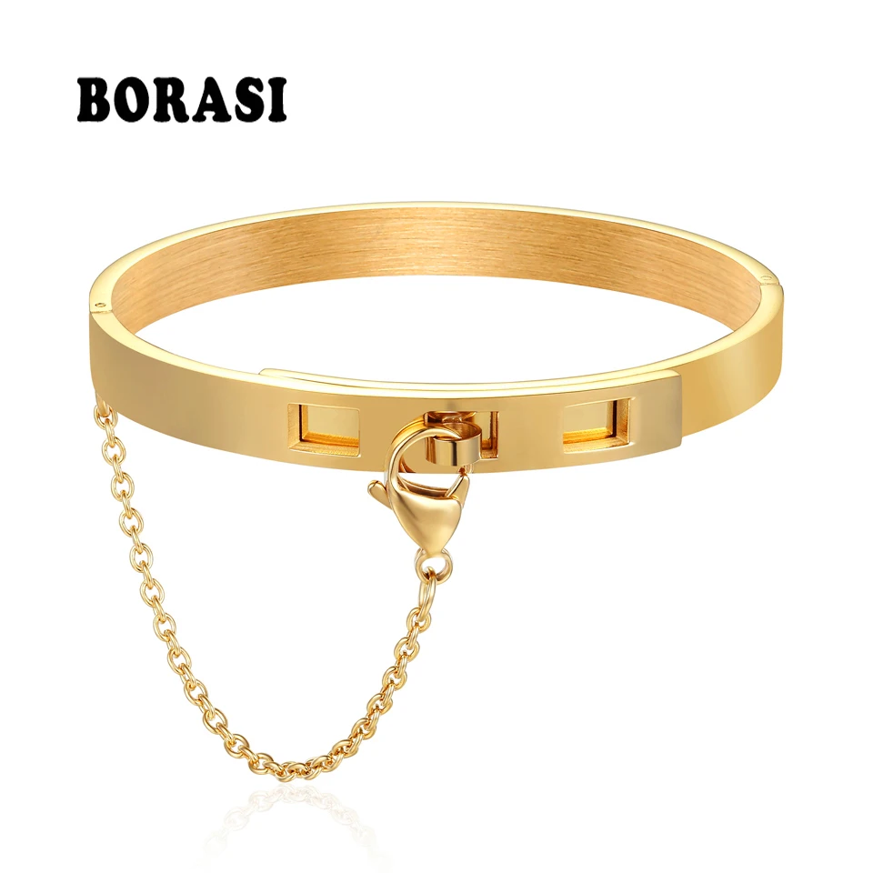 BORASI Gold Color Bangle Bracelet For Women Safety Chain Cuff Bracelet Noeud armband Bracelets Female Fashion Jewelry Bangles