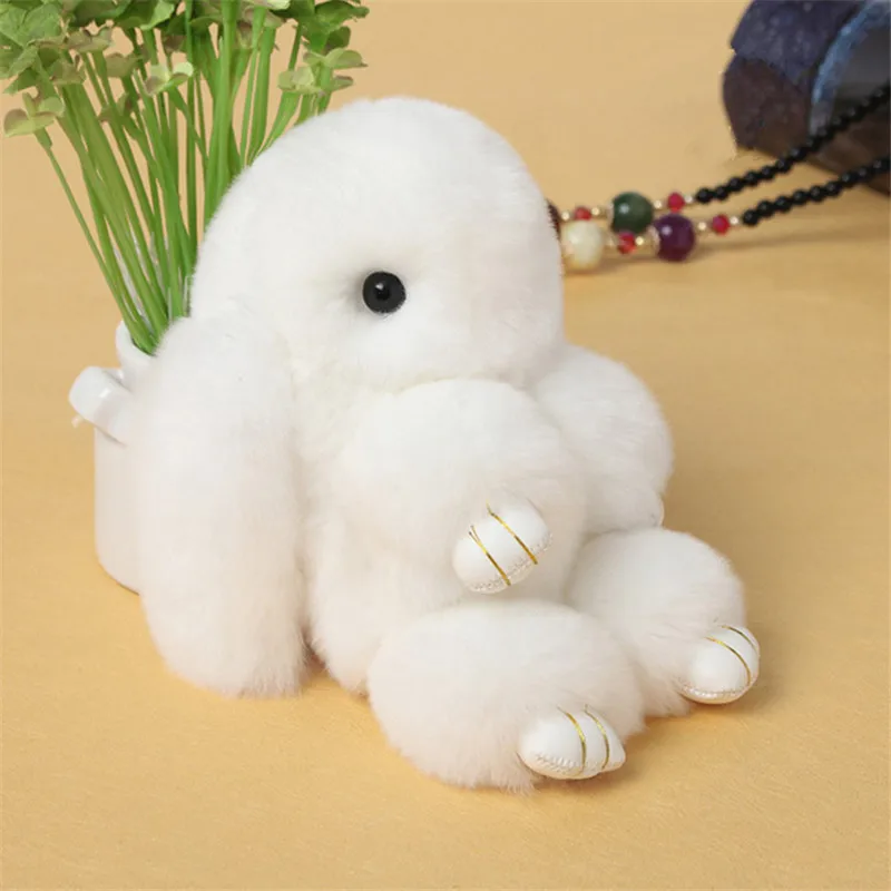 18cm Faux Rex Fur Rabbit Keychain Big Pompom Bunny Toys Keyring Trinket Hare Toy Car Key Ring Women Bag Charms Jewelry Doll Gift